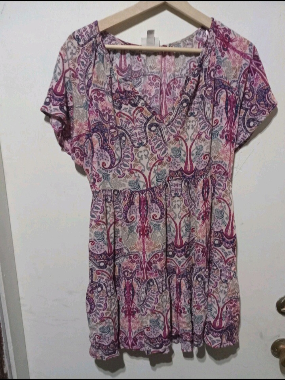 Women's Pink Paisley Short Sleeve Tunic Dress